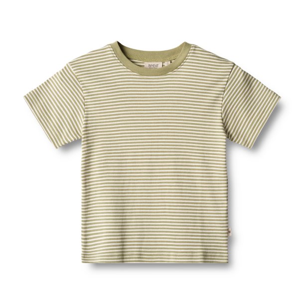 Wheat - T-shirt i fabian i sage green stripe